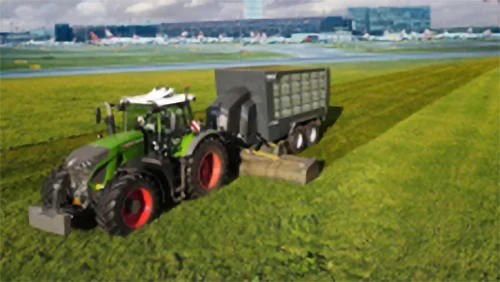heavy-duty towed rotary mower for airport operations.
